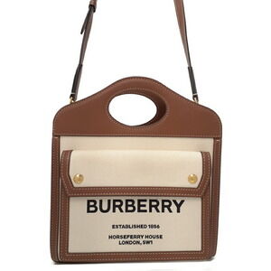 Burberry Two Tone Canvas Leather Pocket Bag